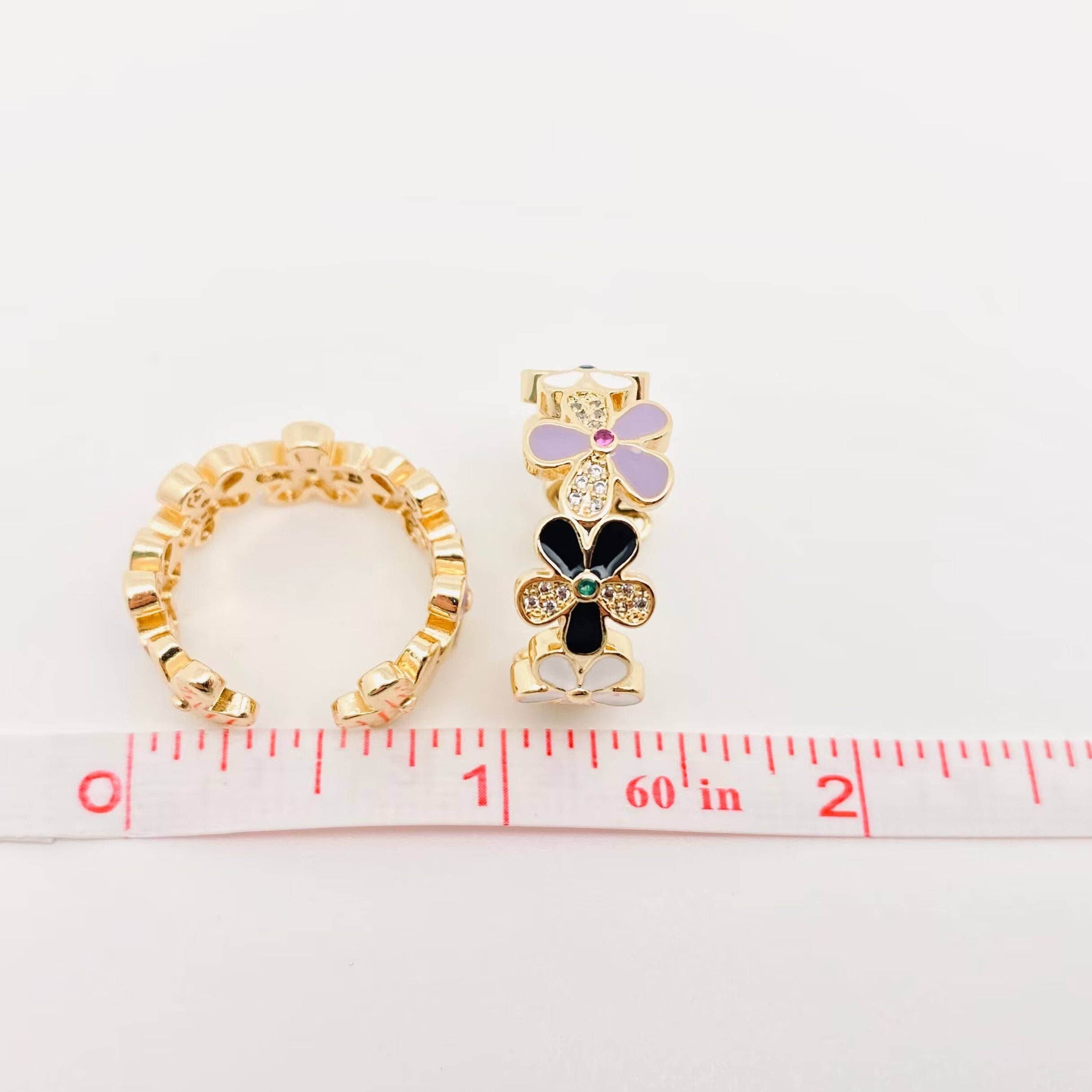 Mio Queena - Wholesale Cocktail/Statement Ring - Enamel Flower Gold Plated Adjustable Ring3