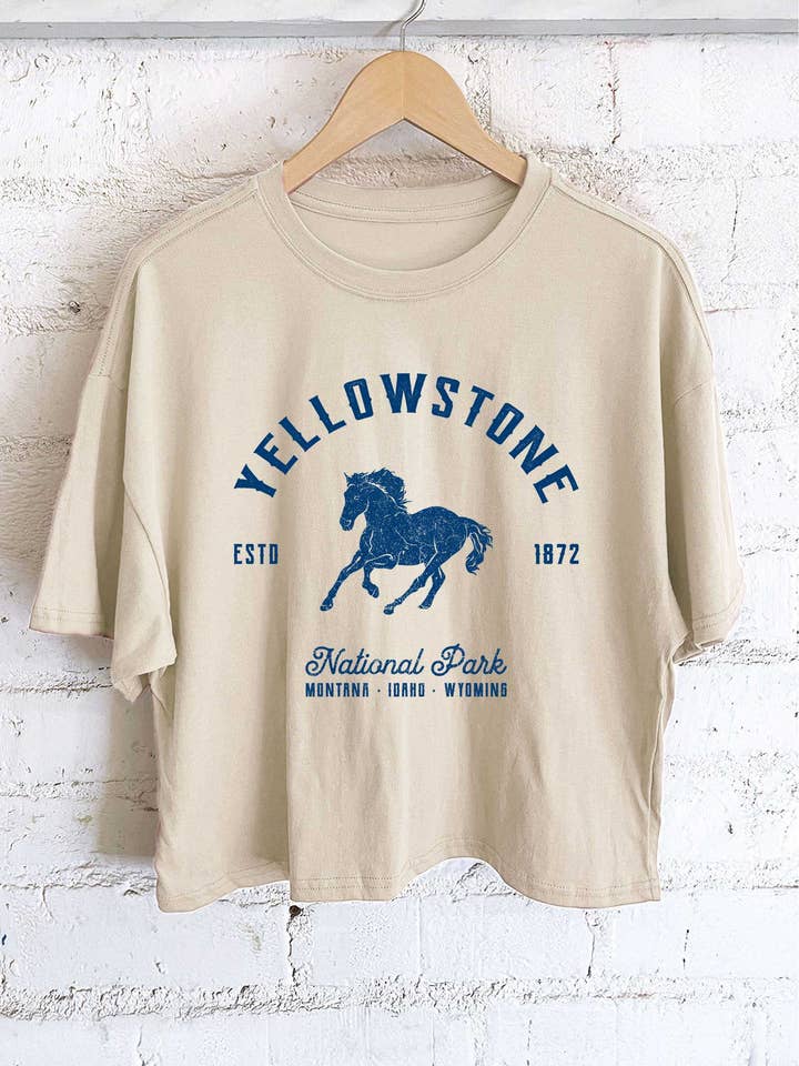 YELLOWSTONE NATIONAL PARK GRAPHIC LONG CROP TOP for wholesale by Rustee Clothing