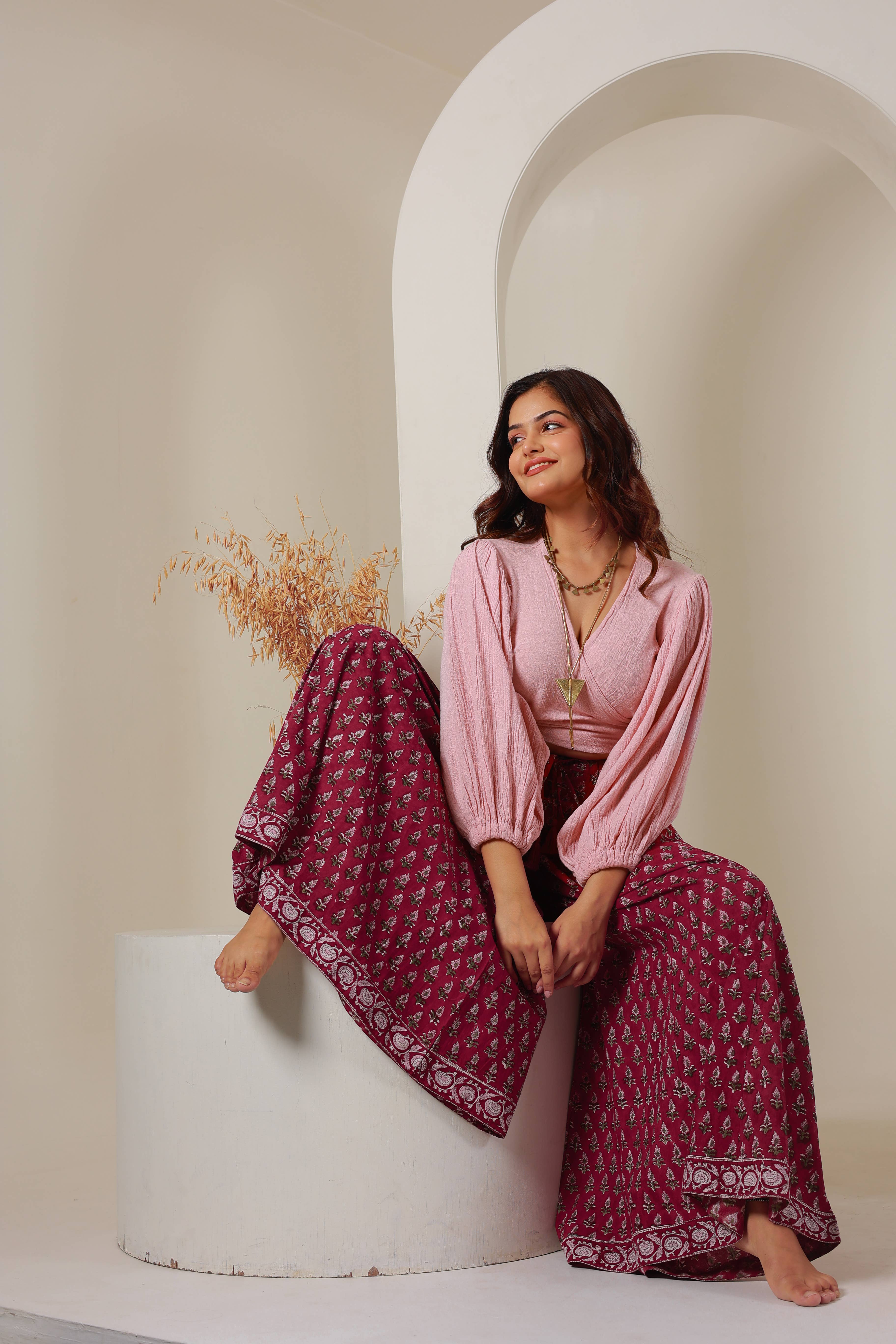 The Fox and The Mermaid - Wholesale Pants - Women's - Althea Cotton Palazzo Pants: Burgundy11