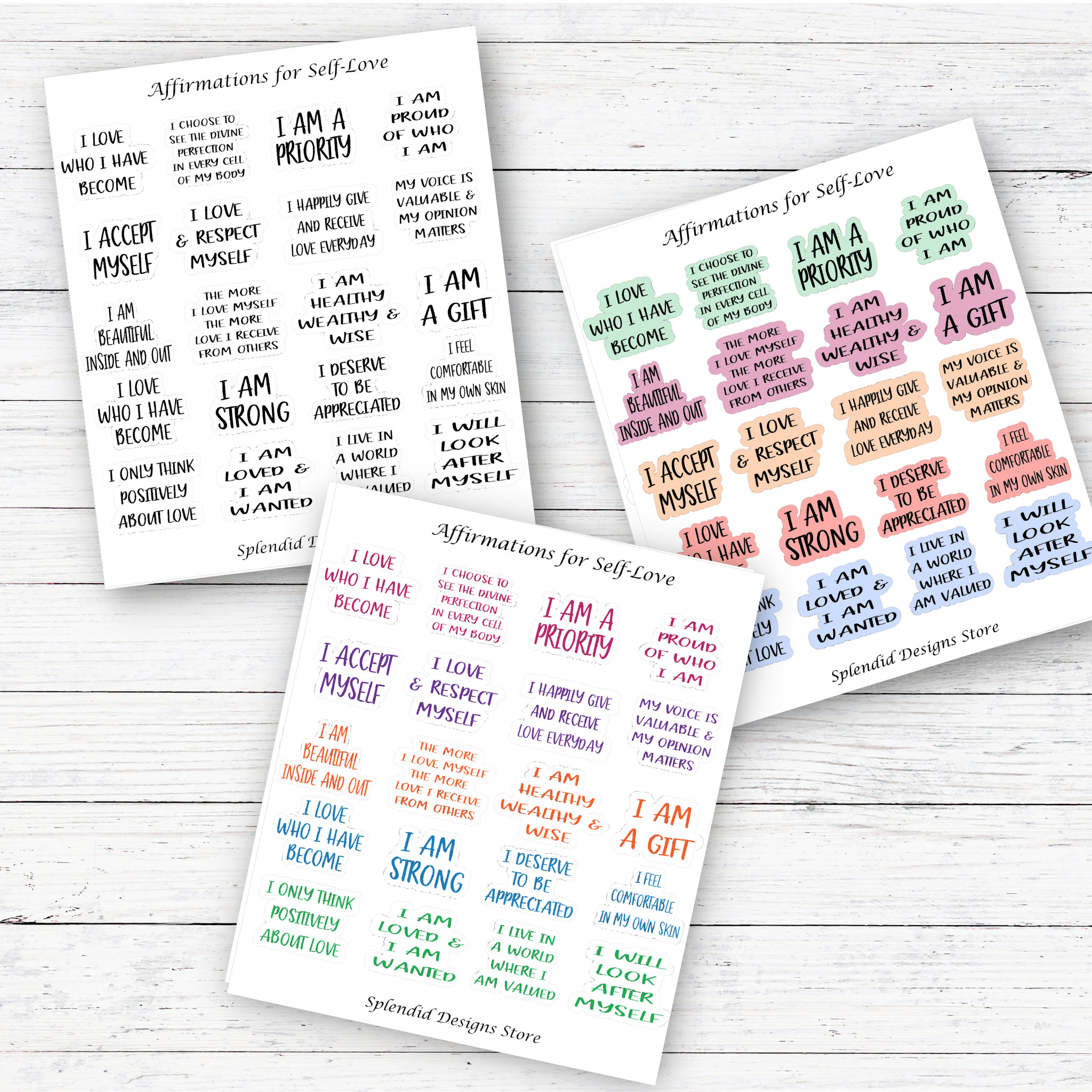 Splendid Designs Store - Wholesale Sticker - Positive Affirmations for Self-Love Sticker Sheet1