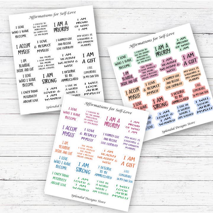 Splendid Designs Store - Wholesale Sticker - Positive Affirmations for Self-Love Sticker Sheet1