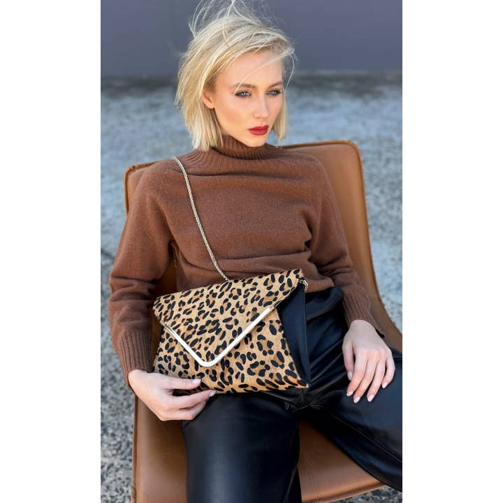 Leopard Print Hoss Cowhide /Leather Large Clutch for wholesale on Faire1