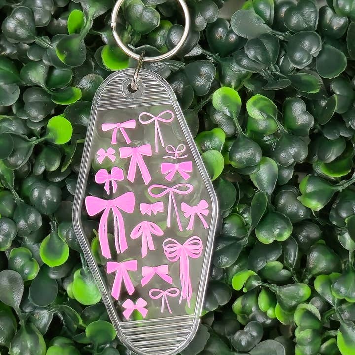 Llavero de Acrílico con Lazos Rosados Variados - Etiqueta Retro Transparente para venta al por mayor de Fui Fuío by Ktna