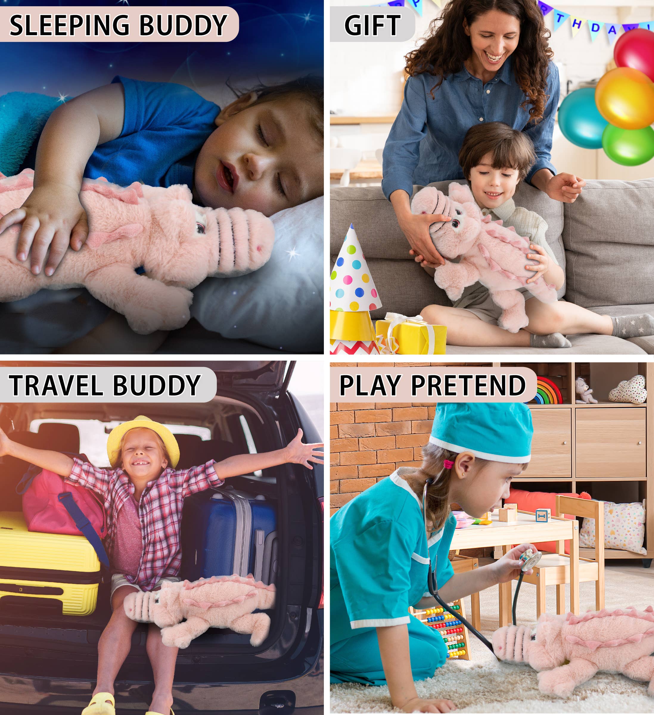 Cota Global - Wholesale Stuffed/Plush Toy - Kids & Baby - Super-Soft Plush - Pink Alligator Small 14"3