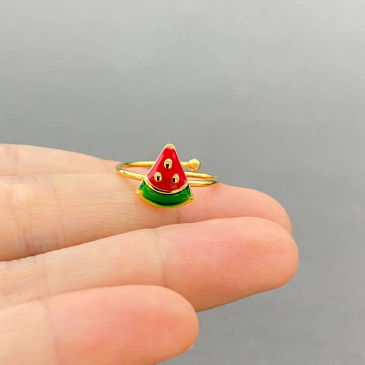 Enamel Watermelon 18K Gold Plated SS Adjustable Ring - FGS for wholesale by Mio Queena