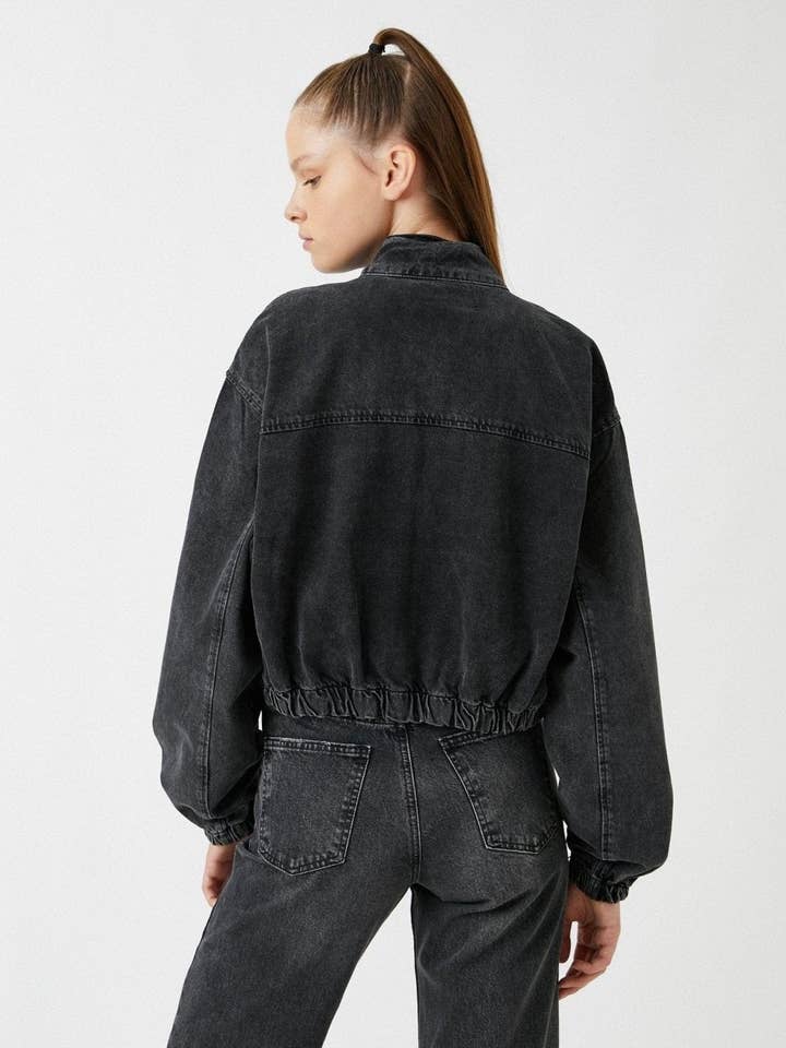 Casaco Jean Bomber em Preto por atacado de Usolo Outfitters