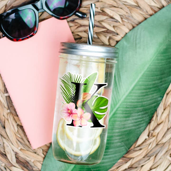 Mason Jar Merchant – Copo/caneca por atacado – Copo de frasco de pedreiro com monograma tropical