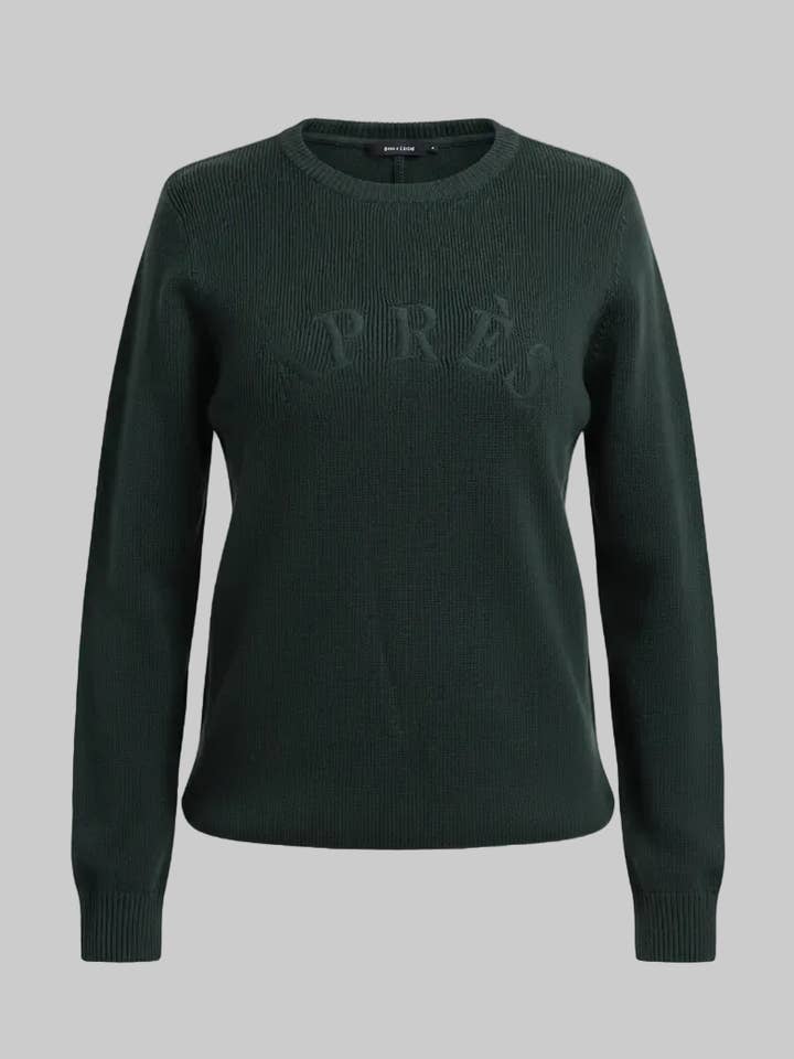 APRÈS Embroidered Knit Crew — Forest Green for wholesale by Après Actif