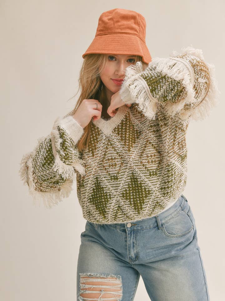 Maglione in maglia morbida verde multi azteca per donna per la vendita all'ingrosso da parte di Sadie & Sage PLUS