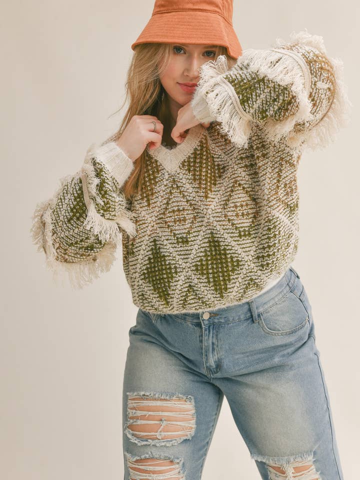 Grön Multi Aztec mjuk stickad tröja för kvinnor för wholesale av Sadie & Sage PLUS