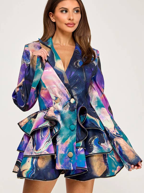 V-Neck Ruffle Zipper Hem Peplum Blazer Dress for wholesale by J2 FASHION