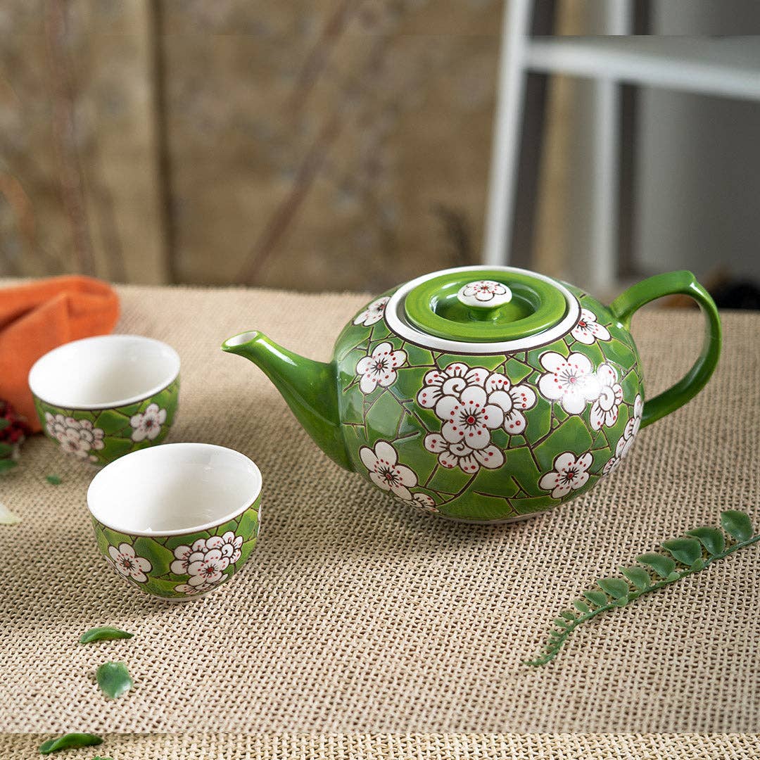 Urban Tokyo - Wholesale Tea Set - Ume Plum Blossoms Green Tea Set 26oz Tea Pot with 2 Cups (1/8)1