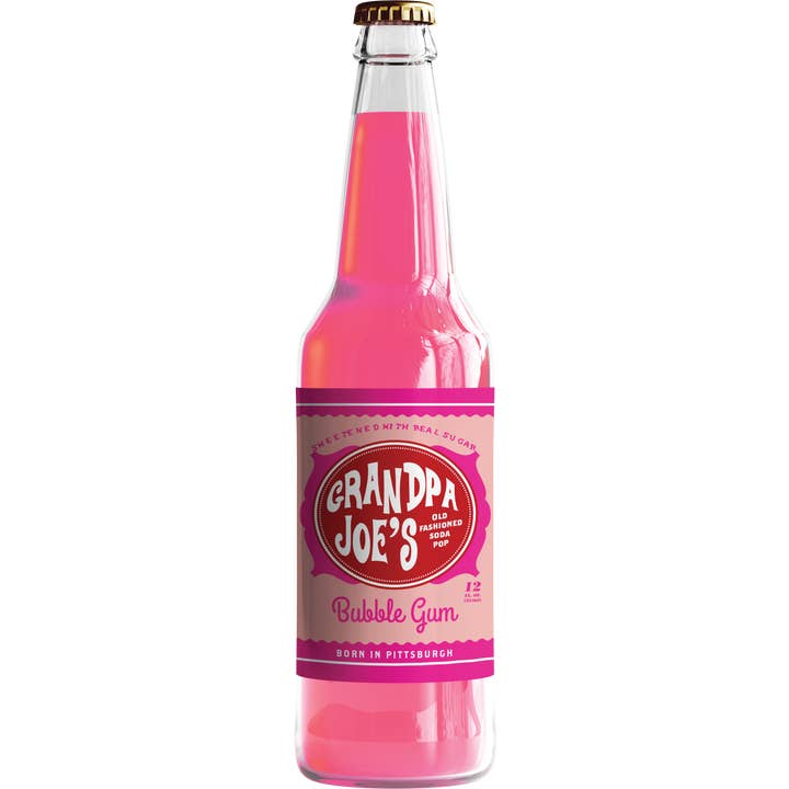 Grandpa Joe's Bubble Gum Soda, 12oz Glass Bottle 12ct for wholesale by Grandpa Joe's Candy Shop