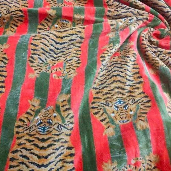 bhavnas boutique – wholesale Fabric paint – Tibetan Tiger Print Hand Printed Fabric By The Yard Running2