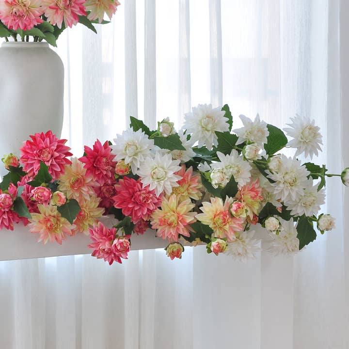 Arreglo floral de dalias de 3 cabezas de 25" para mesa de comedor. para venta al por mayor de ACNITE(We cover U.S. import duties)