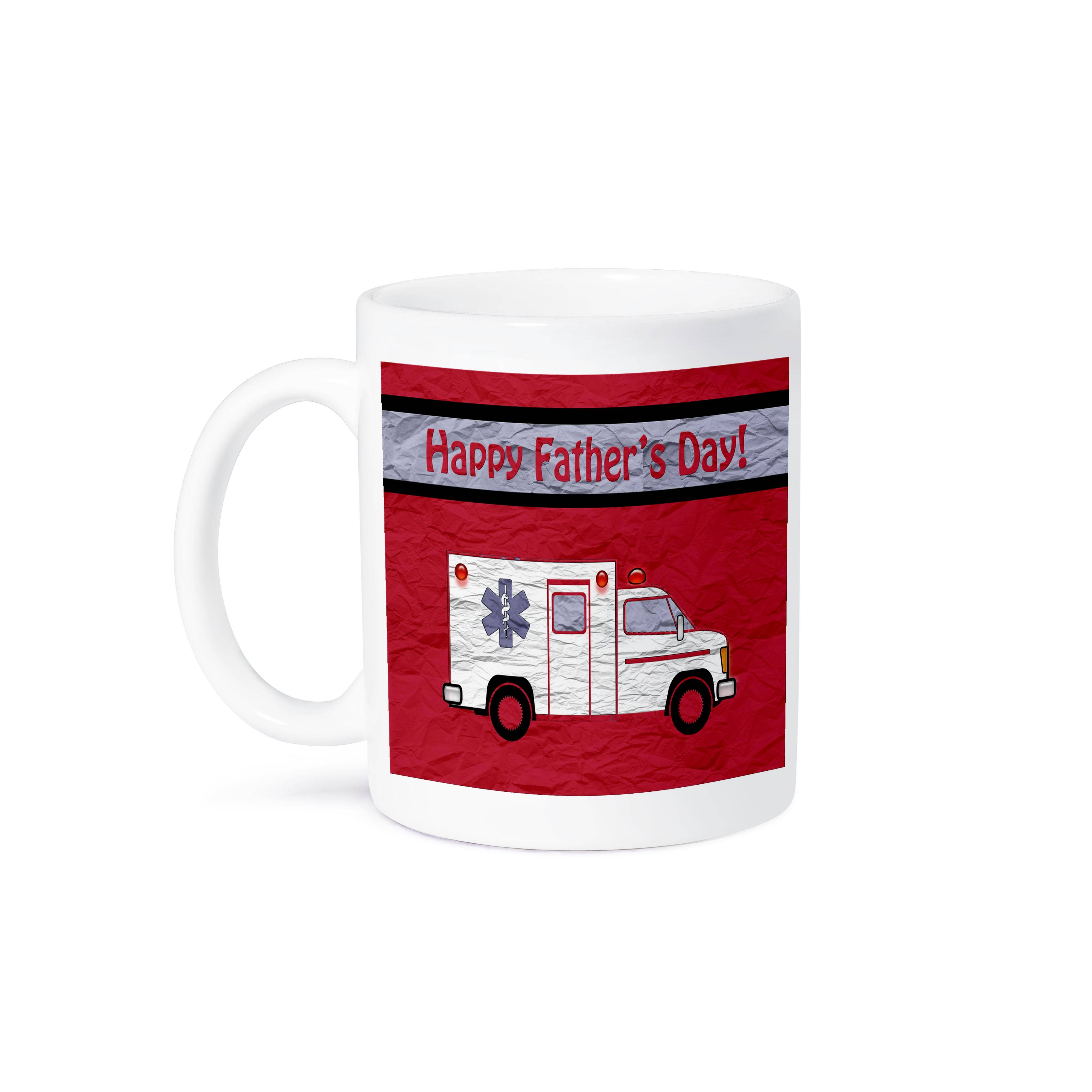 3dRose - Wholesale Coffee Mug - 3dRose, Ambulance, Happy Fathers Day, Crumpled Effects, White, Red, Blue, Mug8