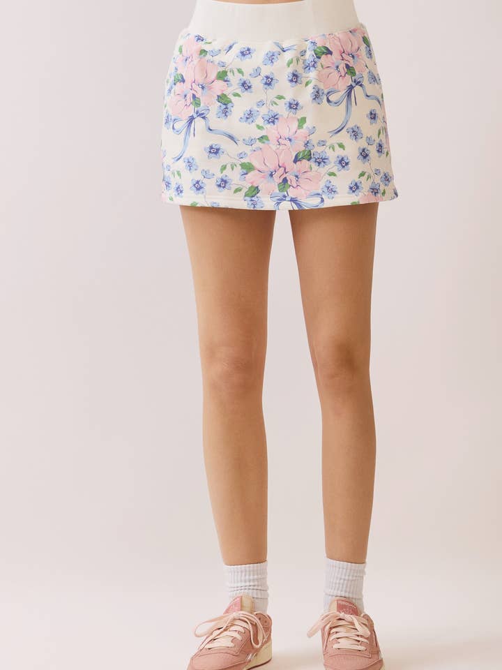 CS3989-Floral Contrast Elastic Waistband Active Skirt for wholesale by TCEC