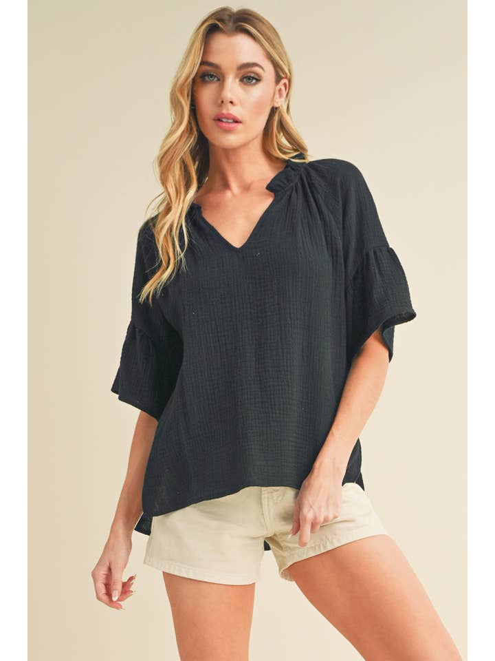 AEMI + CO - Wholesale Blouse - Women's - 8258DK Tes 3/4 Sleeve Ruffle Top2