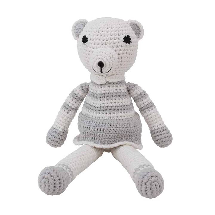 Ben crocheted cuddly toy bear in white (organic) for wholesale by SindiBaba