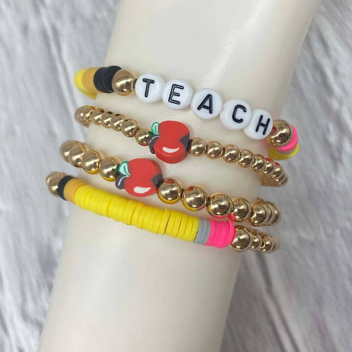 ShannAgains Jewels - Wholesale Beaded Bracelet - Teacher Pencil ✏️ Bracelet Stack1