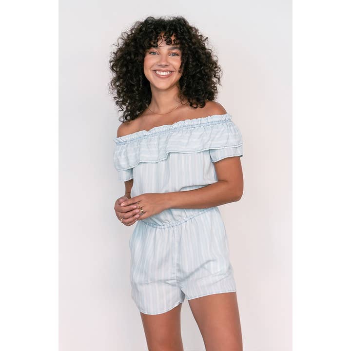 Off Shoulder Tencel Stripe Sparkdräkt för wholesale av Naked Zebra Rack