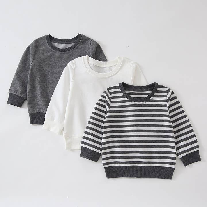 Pull bébé garçon/fille à col rond, uni et rayé pour la vente par PatPat
