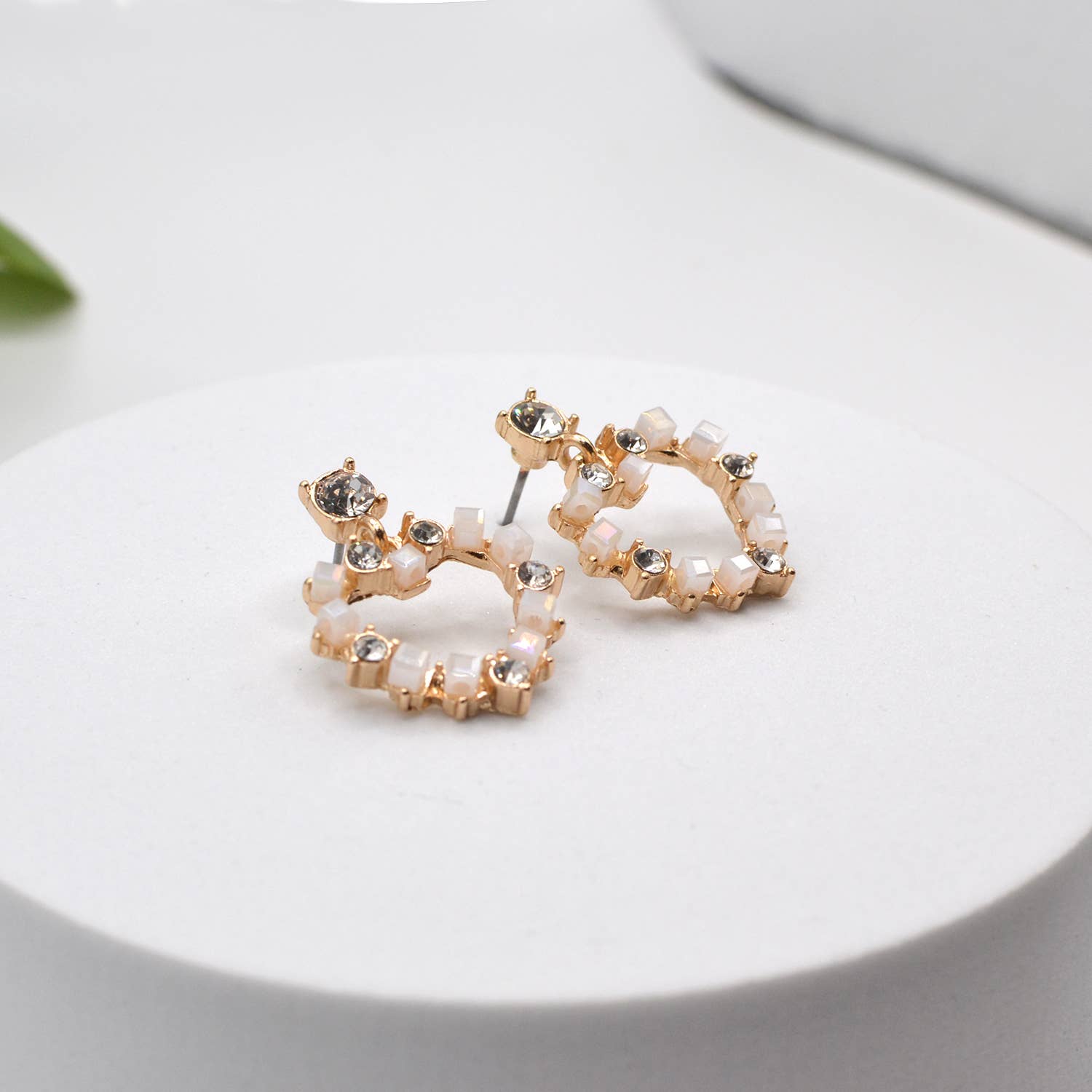 StarryNYC - Wholesale Dangle Earrings - Square Glass Bead and Rhinestone Bead on Heart Post Earrings9