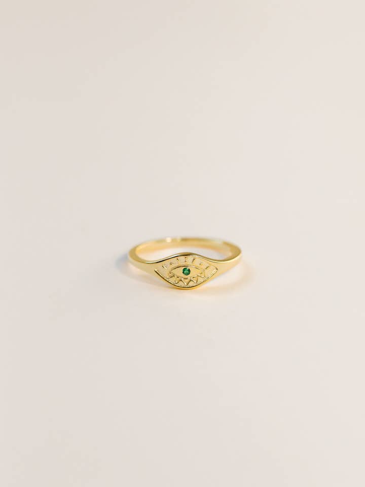 Guldringe - Emerald Evil Eye for engroshandel hos JaxKelly