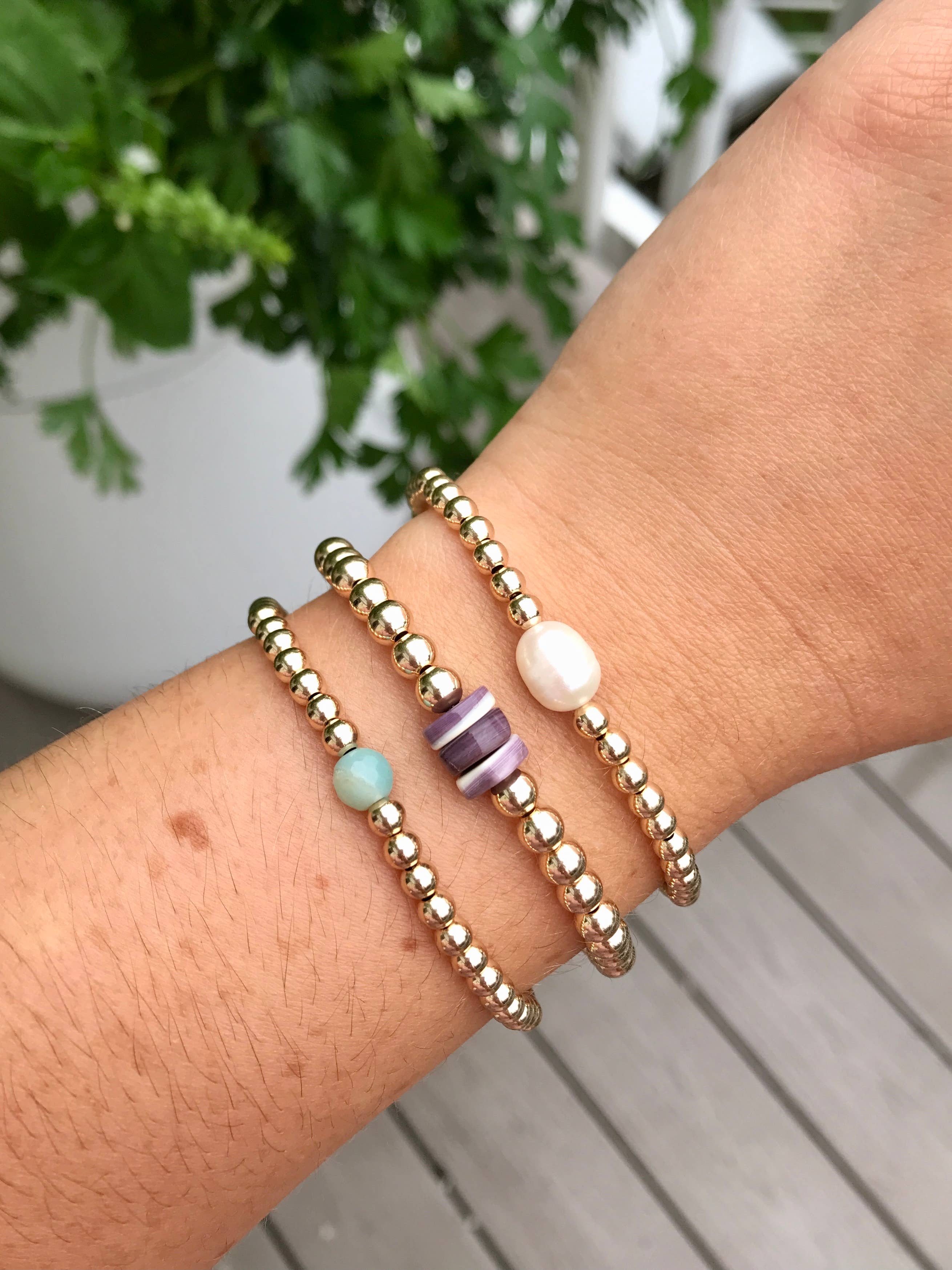 Kaylie Dawn Jewelry - Wholesale Beaded Bracelet - Chatham Handmade Gold Filled Stretchy Bracelet Wampum Beads2