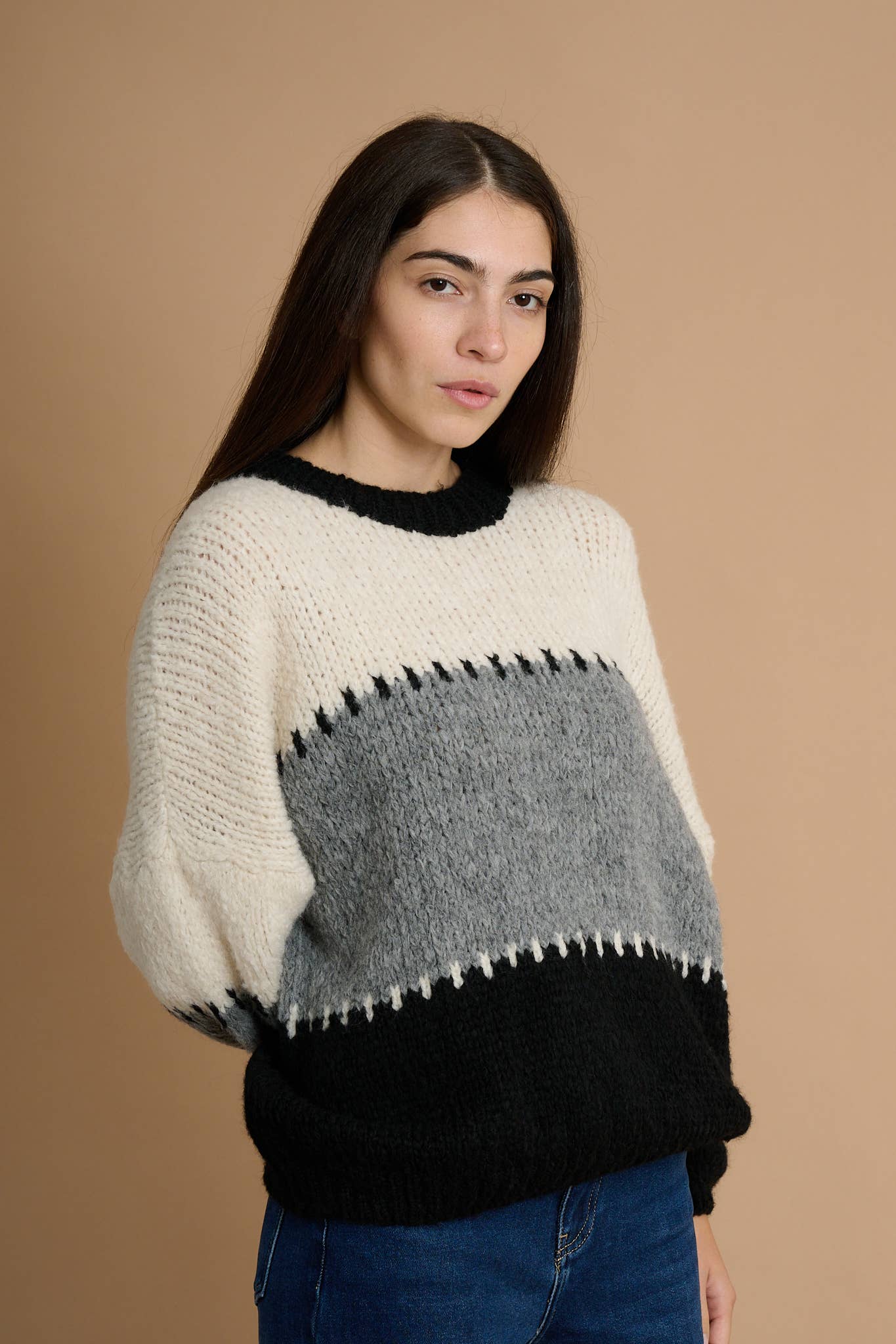 AMELÉ - Wholesale Knit Sweater - Women's - Color block sweater2