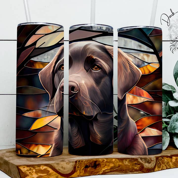 Stained Glass Brown Chocolate Lab Dog Canine Tumbler for wholesale by Dark Horse Dream Designs LLC