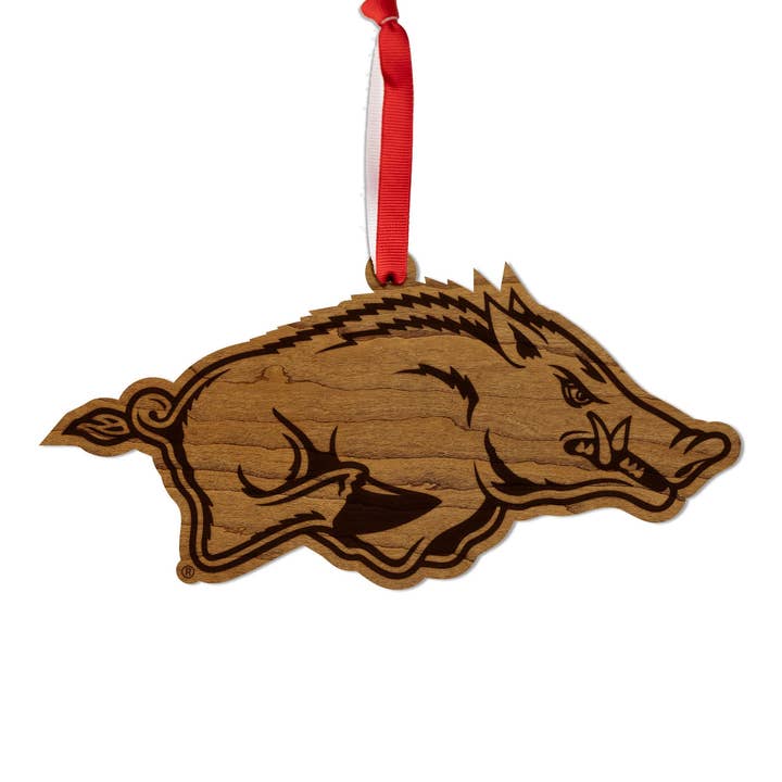 University of Arkansas Razorbacks Ornament – Crafted from Cherry and Maple Wood - Arkansas Razorbacks for wholesale by LazerEdge