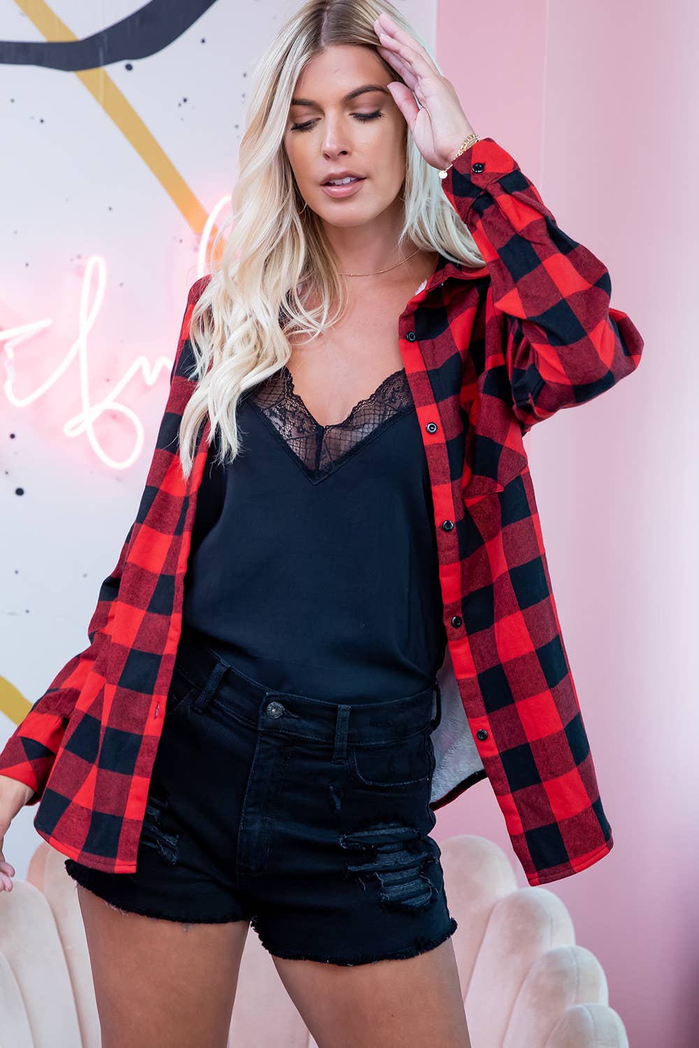 Sweet Lovely by Jen - Wholesale Button Down Shirt - Women's - SW148 PLAD SHIRT23