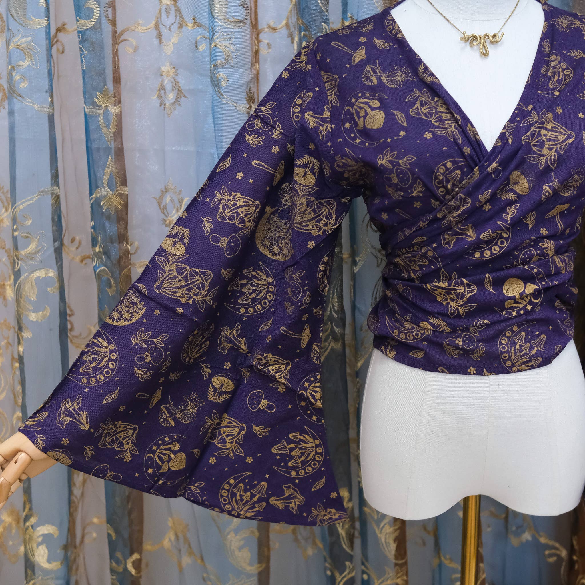 Karma Nepal Crafts - Wholesale Blouse - Women's - 3 Way Cotton Wrap Top with Mushroom Print3