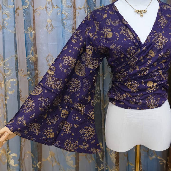 Karma Nepal Crafts - Wholesale Blouse - Women's - 3 Way Cotton Wrap Top with Mushroom Print3