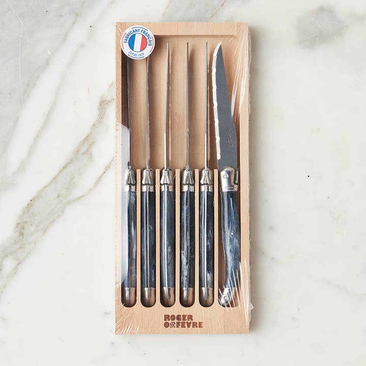 The Original French Laguiole Steak Knives, Set of 6, Wood Drawer Box, Marbled Grey for wholesale by etúHOME