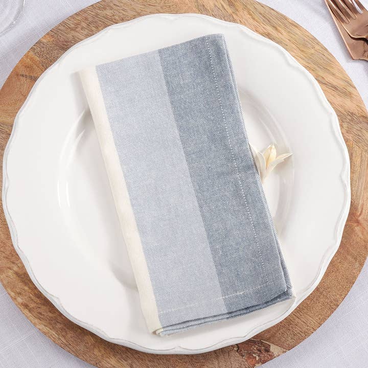 Blauw katoenen servet van 18 inch met geribbelde strepen voor wholesale door Fennco Styles