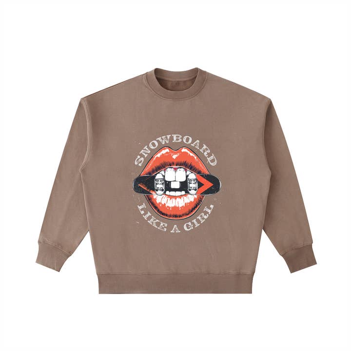 Vintage Washed Snowboard Lips Heavyweight Crewneck Sweatshirt for wholesale by LIKE A GIRL CLUB