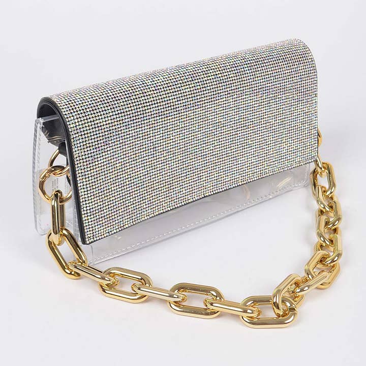Rhinestone Clear Bag W/Link Chain for wholesale by 3AM BY H&D ACCESSORIES