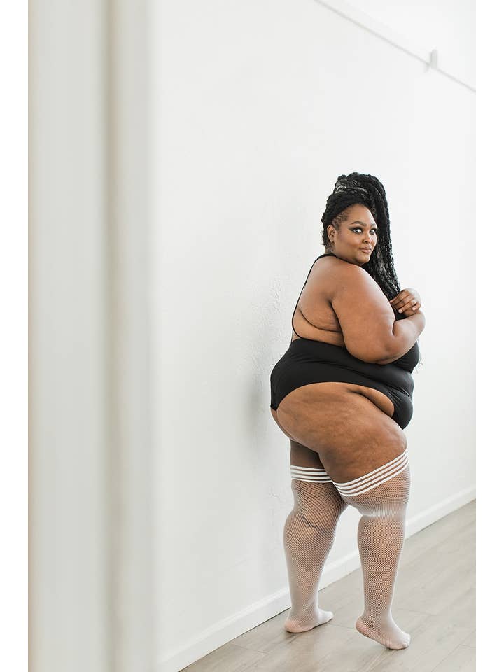 Kix'ies - Wholesale Stockings - Women's - Hosiery- Sammy White Fishnets Thigh-Highs Stockings6