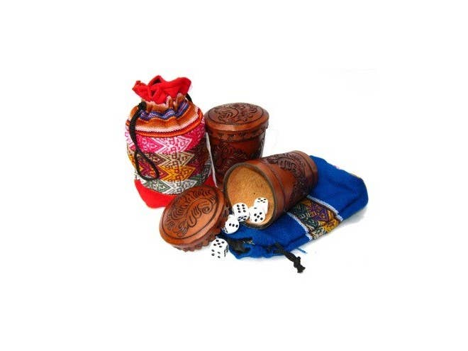 Sanyork Fair Trade - Wholesale Dice - Leather Dice Cup Shuffle Hand Tooled Peru Gambling Game1