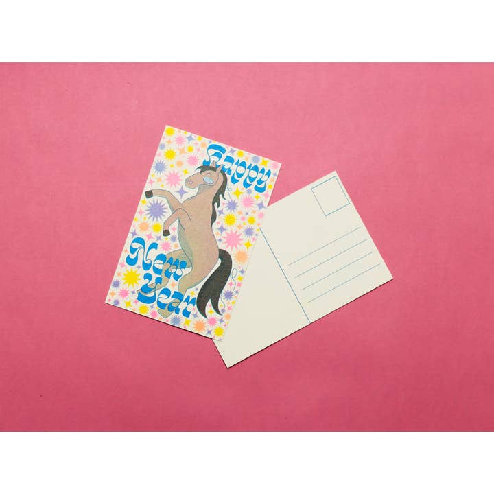 By Danielle Witten - Wholesale Postcard - Year of the Horse Happy New Year Riso Postcard1