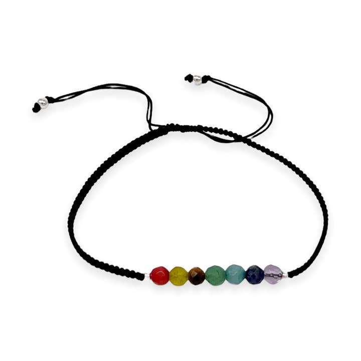 Pulsera de Cuentas de Chakra con Cordón Ajustable Negra para venta al por mayor de Maka Imports