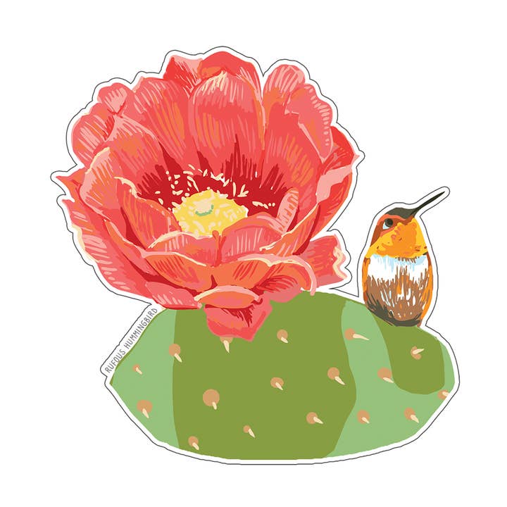 RBI-54 Hummingbird & Cactus Flower Bird Sticker for wholesale by Rigel Paper