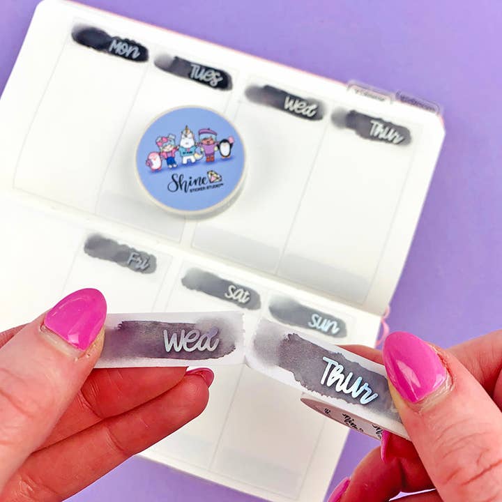 Nastro Washi Olografico con Data Perforata Monocromatica Nera ad Acquerello FOILED per la vendita all'ingrosso da parte di Shine Sticker Studio