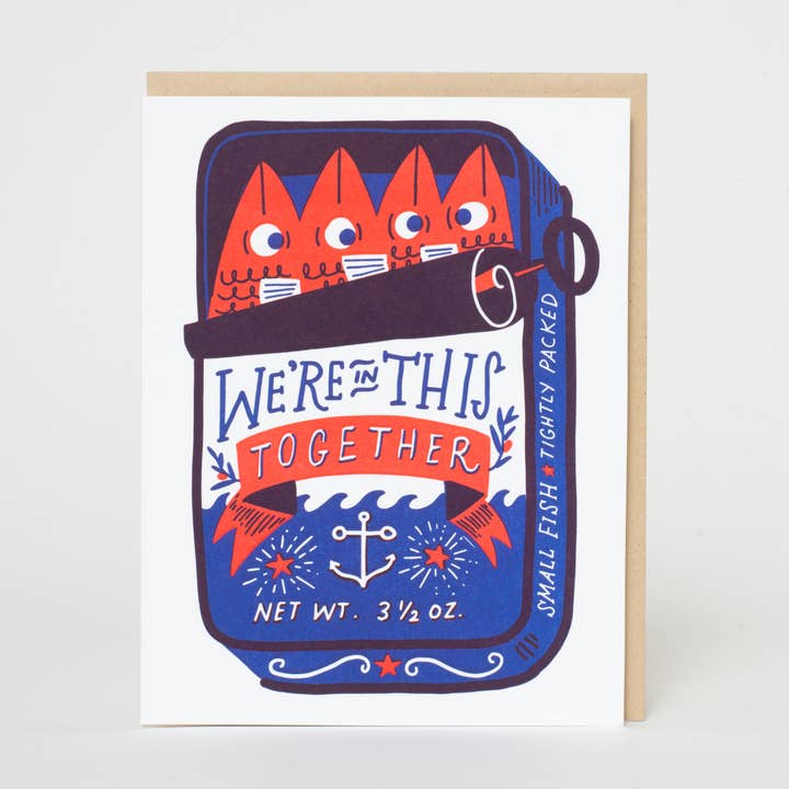 Sardines Friendship Letterpress Greeting Card by Hello!Lucky for wholesale by Egg Press Manufacturing
