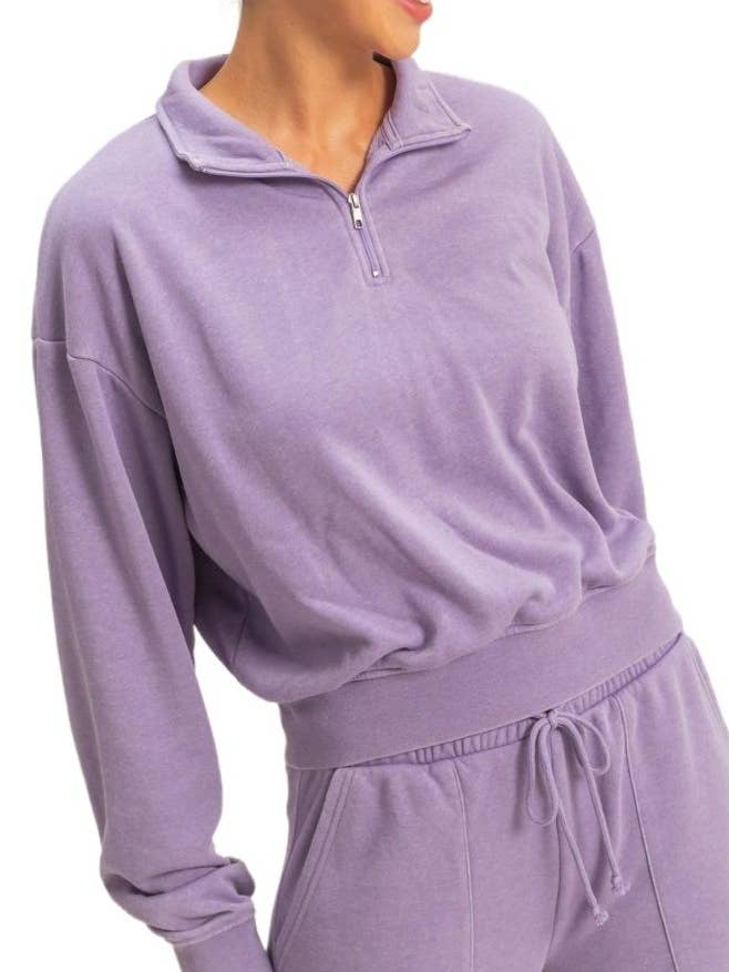 Half-zip Burnout French Terry Pullover for wholesale by Vanilla Monkey