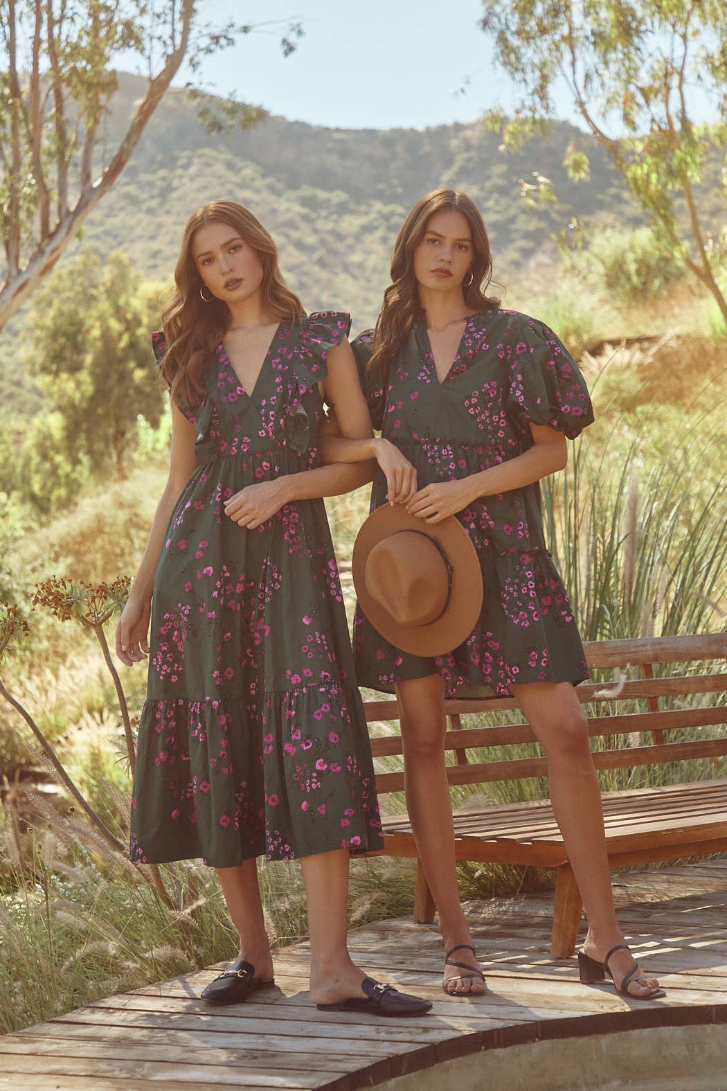 EMERALD MULTI Anissa Floral Jeanne Bubble Sleeve Babydoll Dress for wholesale on Faire5