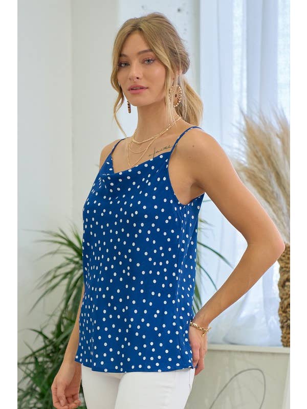 Doe and Rae - Wholesale Camisole - Women's - Polka Dot Cami With Front Cowl - 12075T11