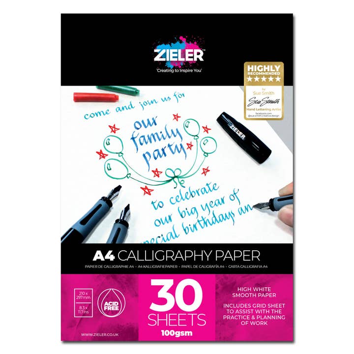 Zieler – Großhandel Skizzenbuch/Skizzenblock – A4-Kalligraphieblock (100 g/m2 glattes weißes Papier)